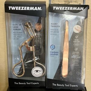 Tweezerman Rose gold curl 38 lash curler and slant tweezers